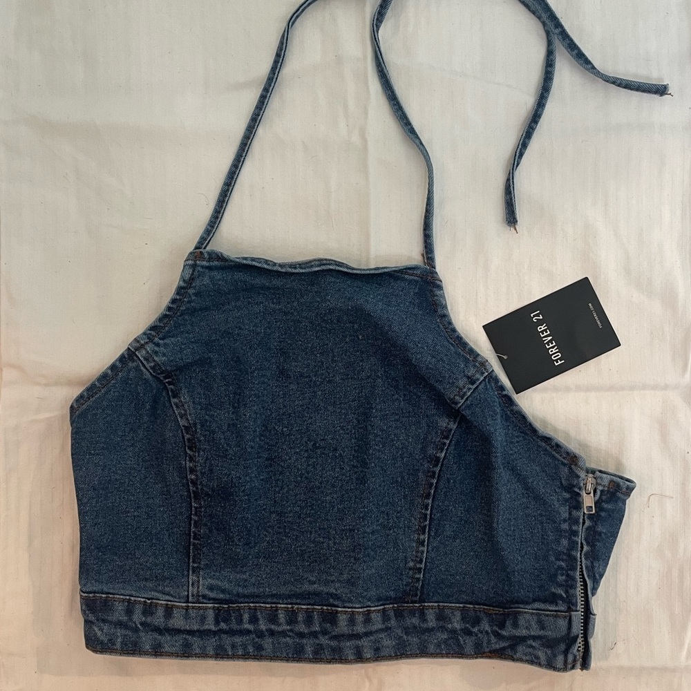 Denim halter crop top size small